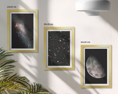 Ensemble de 3 tableaux L'espace, les étoiles de la galaxie et la pleine lune