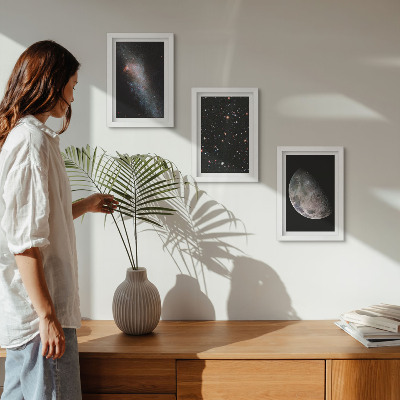 Ensemble de 3 tableaux L'espace, les étoiles de la galaxie et la pleine lune