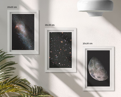 Ensemble de 3 tableaux L'espace, les étoiles de la galaxie et la pleine lune