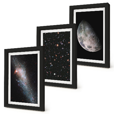 Ensemble de 3 tableaux L'espace, les étoiles de la galaxie et la pleine lune