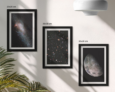 Ensemble de 3 tableaux L'espace, les étoiles de la galaxie et la pleine lune