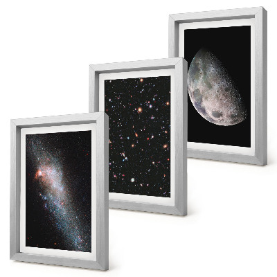 Ensemble de 3 tableaux L'espace, les étoiles de la galaxie et la pleine lune