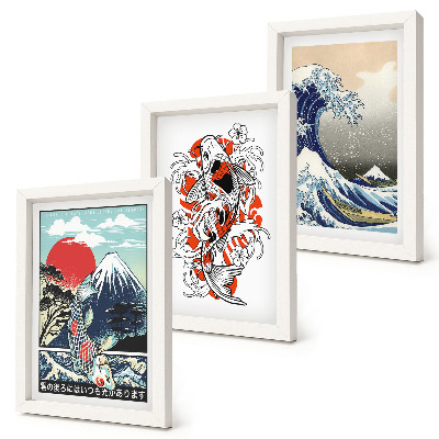 Mur de cadres Illustrations de montagnes de poissons et de la Grande Vague de Kanagawa, style japonais