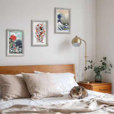 Mur de cadres Illustrations de montagnes de poissons et de la Grande Vague de Kanagawa, style japonais
