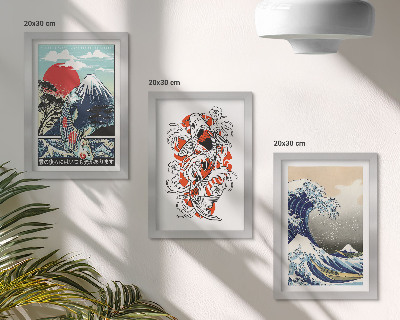 Mur de cadres Illustrations de montagnes de poissons et de la Grande Vague de Kanagawa, style japonais