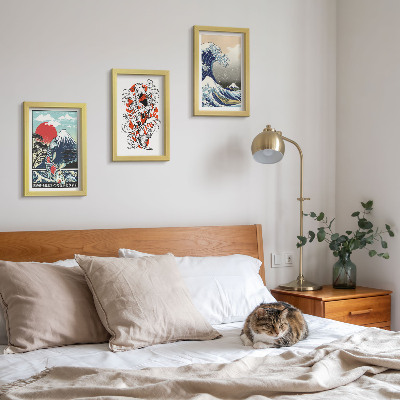 Mur de cadres Illustrations de montagnes de poissons et de la Grande Vague de Kanagawa, style japonais