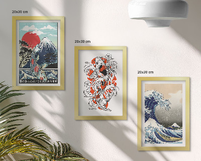 Mur de cadres Illustrations de montagnes de poissons et de la Grande Vague de Kanagawa, style japonais