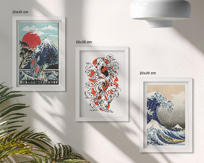 Mur de cadres Illustrations de montagnes de poissons et de la Grande Vague de Kanagawa, style japonais