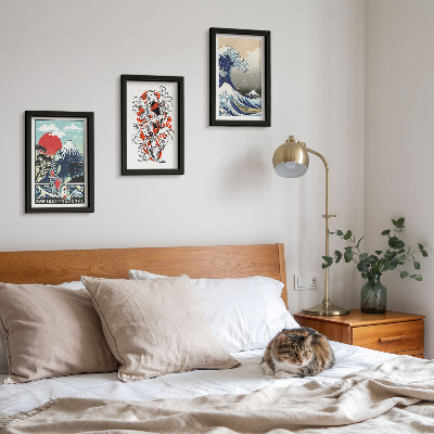 Mur de cadres Illustrations de montagnes de poissons et de la Grande Vague de Kanagawa, style japonais