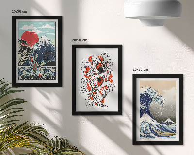 Mur de cadres Illustrations de montagnes de poissons et de la Grande Vague de Kanagawa, style japonais