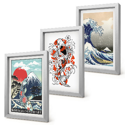 Mur de cadres Illustrations de montagnes de poissons et de la Grande Vague de Kanagawa, style japonais