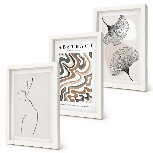 Lot de 3 tableaux Affiche abstraite de formes féminines et de feuilles style bohème