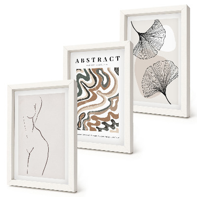 Lot de 3 tableaux Affiche abstraite de formes féminines et de feuilles style bohème