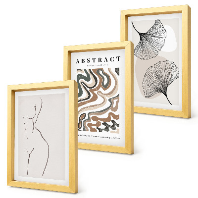 Lot de 3 tableaux Affiche abstraite de formes féminines et de feuilles style bohème