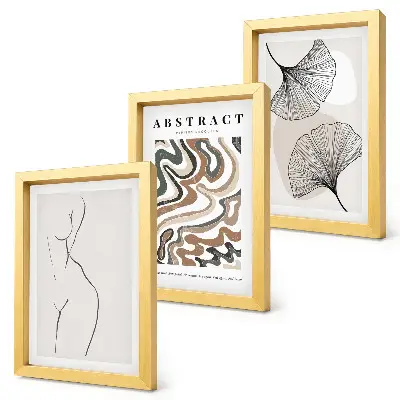 Lot de 3 affiches abstraites représentant des formes féminines et des feuilles style bohème