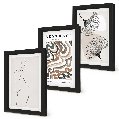 Lot de 3 tableaux Affiche abstraite de formes féminines et de feuilles style bohème