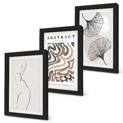 Lot de 3 affiches abstraites représentant des formes féminines et des feuilles style bohème