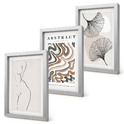 Lot de 3 tableaux Affiche abstraite de formes féminines et de feuilles style bohème