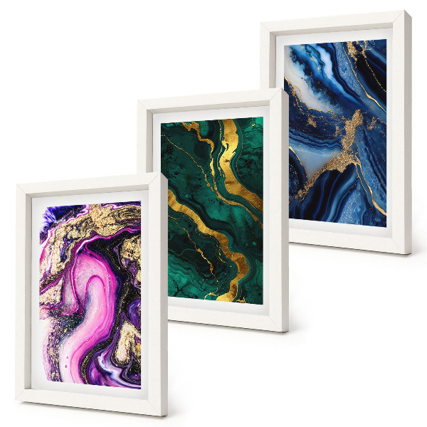 Ensemble de 3 tableaux Motifs abstraits dans les tons de rose, de vert et de bleu