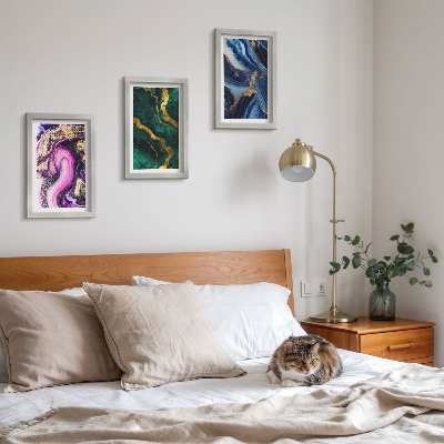 Ensemble de 3 tableaux Motifs abstraits dans les tons de rose, de vert et de bleu
