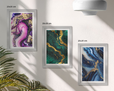Ensemble de 3 tableaux Motifs abstraits dans les tons de rose, de vert et de bleu