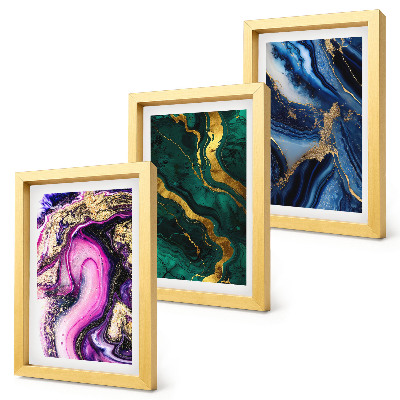 Ensemble de 3 tableaux Motifs abstraits dans les tons de rose, de vert et de bleu