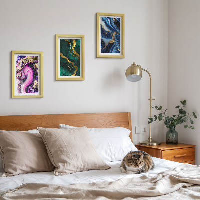 Ensemble de 3 tableaux Motifs abstraits dans les tons de rose, de vert et de bleu