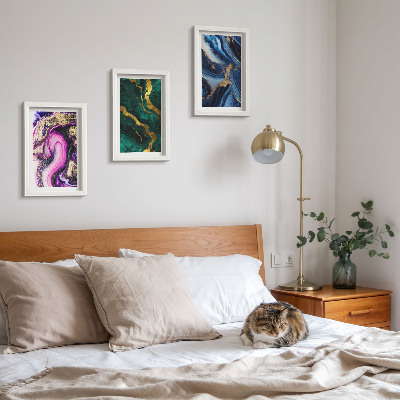 Ensemble de 3 tableaux Motifs abstraits dans les tons de rose, de vert et de bleu