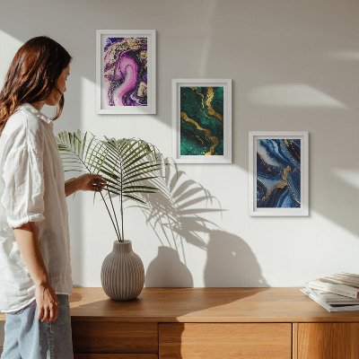 Ensemble de 3 tableaux Motifs abstraits dans les tons de rose, de vert et de bleu