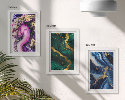 Ensemble de 3 tableaux Motifs abstraits dans les tons de rose, de vert et de bleu