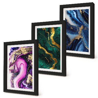 Ensemble de 3 tableaux Motifs abstraits dans les tons de rose, de vert et de bleu