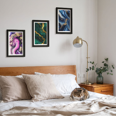 Ensemble de 3 tableaux Motifs abstraits dans les tons de rose, de vert et de bleu