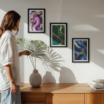 Ensemble de 3 tableaux Motifs abstraits dans les tons de rose, de vert et de bleu