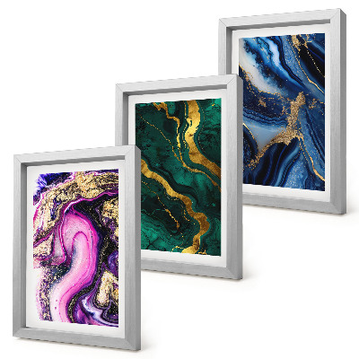 Ensemble de 3 tableaux Motifs abstraits dans les tons de rose, de vert et de bleu