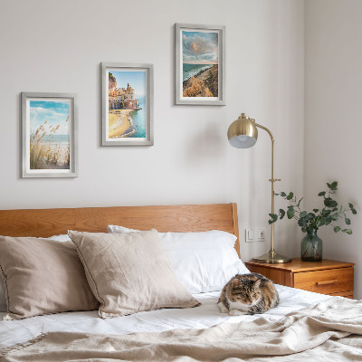 Lot de 3 tableaux Paysages côtiers avec plage, ville et falaises