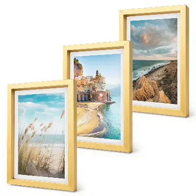 Lot de 3 tableaux représentant des paysages côtiers avec plage, ville et falaises