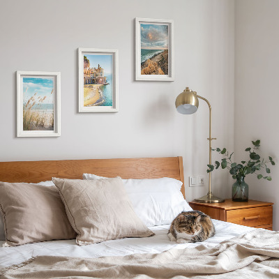Lot de 3 tableaux Paysages côtiers avec plage, ville et falaises