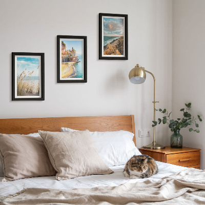 Lot de 3 tableaux Paysages côtiers avec plage, ville et falaises