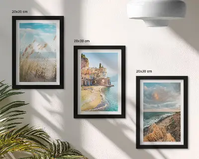 Lot de 3 tableaux représentant des paysages côtiers avec plage, ville et falaises