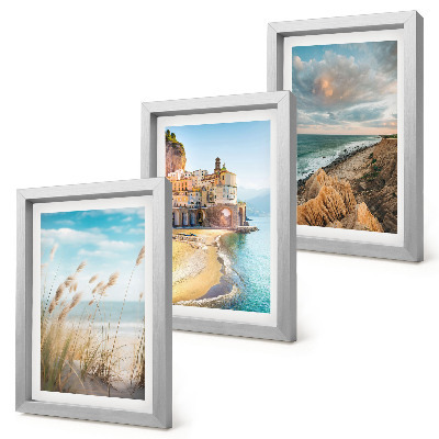 Lot de 3 tableaux Paysages côtiers avec plage, ville et falaises