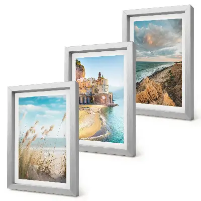 Lot de 3 tableaux représentant des paysages côtiers avec plage, ville et falaises