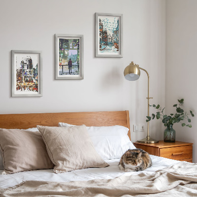 Lot de 3 tableaux Villes modernes en couleurs avec une silhouette en arrière-plan