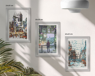 Lot de 3 tableaux Villes modernes en couleurs avec une silhouette en arrière-plan