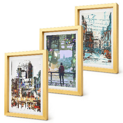 Lot de 3 tableaux Villes modernes en couleurs avec une silhouette en arrière-plan