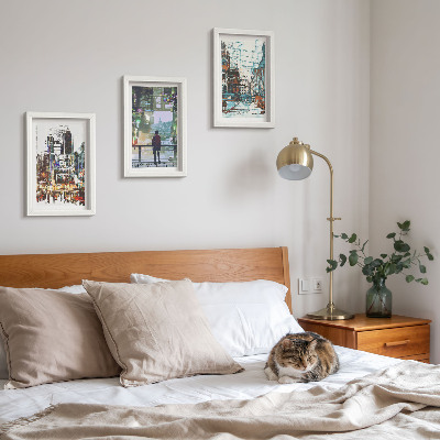 Lot de 3 tableaux Villes modernes en couleurs avec une silhouette en arrière-plan