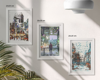Lot de 3 tableaux Villes modernes en couleurs avec une silhouette en arrière-plan