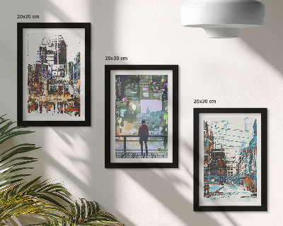 Lot de 3 tableaux Villes modernes en couleurs avec une silhouette en arrière-plan