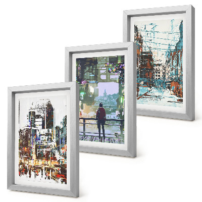 Lot de 3 tableaux Villes modernes en couleurs avec une silhouette en arrière-plan