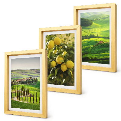 Ensemble de 3 tableaux Paysages italiens avec des agrumes et des collines verdoyantes