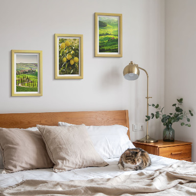 Ensemble de 3 tableaux Paysages italiens avec des agrumes et des collines verdoyantes